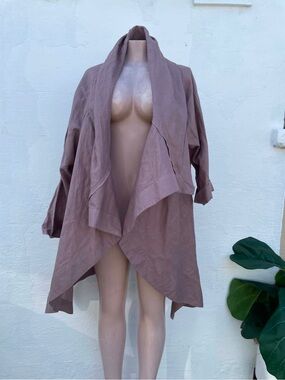 Moyuru Dusty Mauve Draped Linen-Blend Open Cardigan